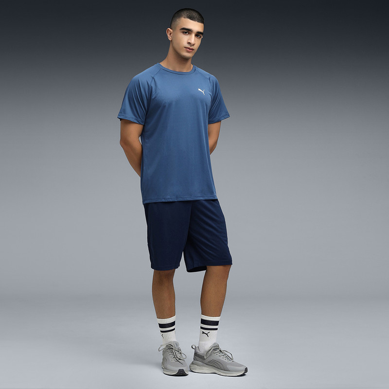 Men Solid Crew Neck Polyester Blue T-Shirt