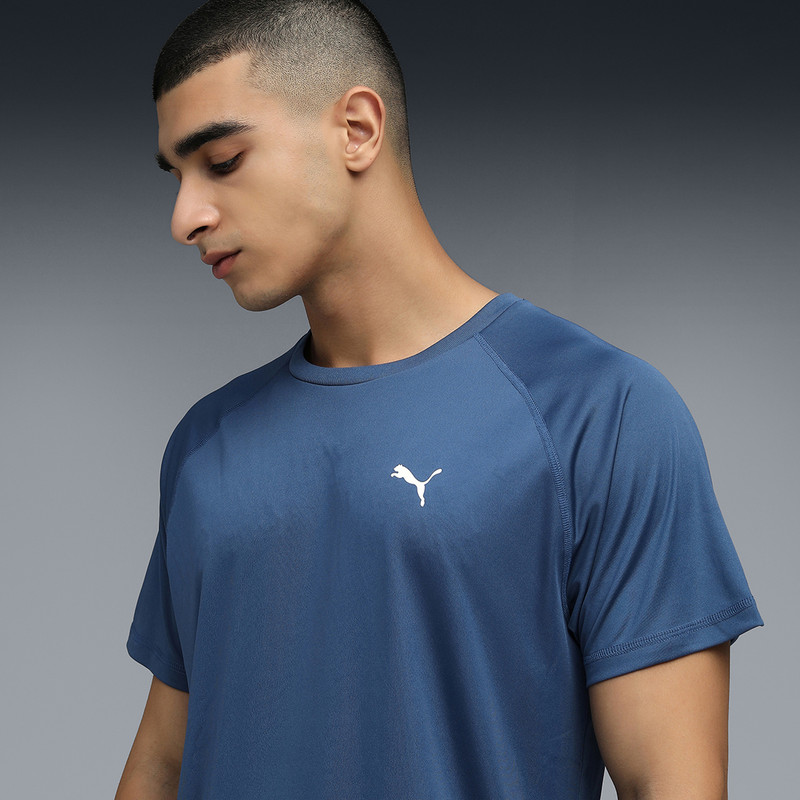 Men Solid Crew Neck Polyester Blue T-Shirt