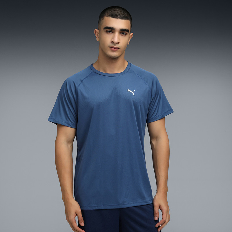 Men Solid Crew Neck Polyester Blue T-Shirt